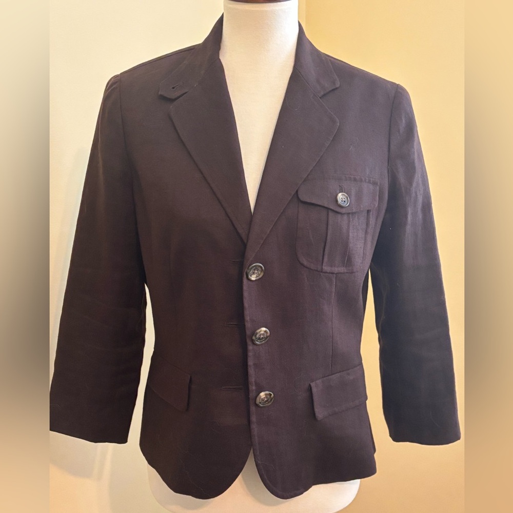 Lauren Ralph Lauren 100% Linen Chocolate Brown Blazer Jacket Size 8